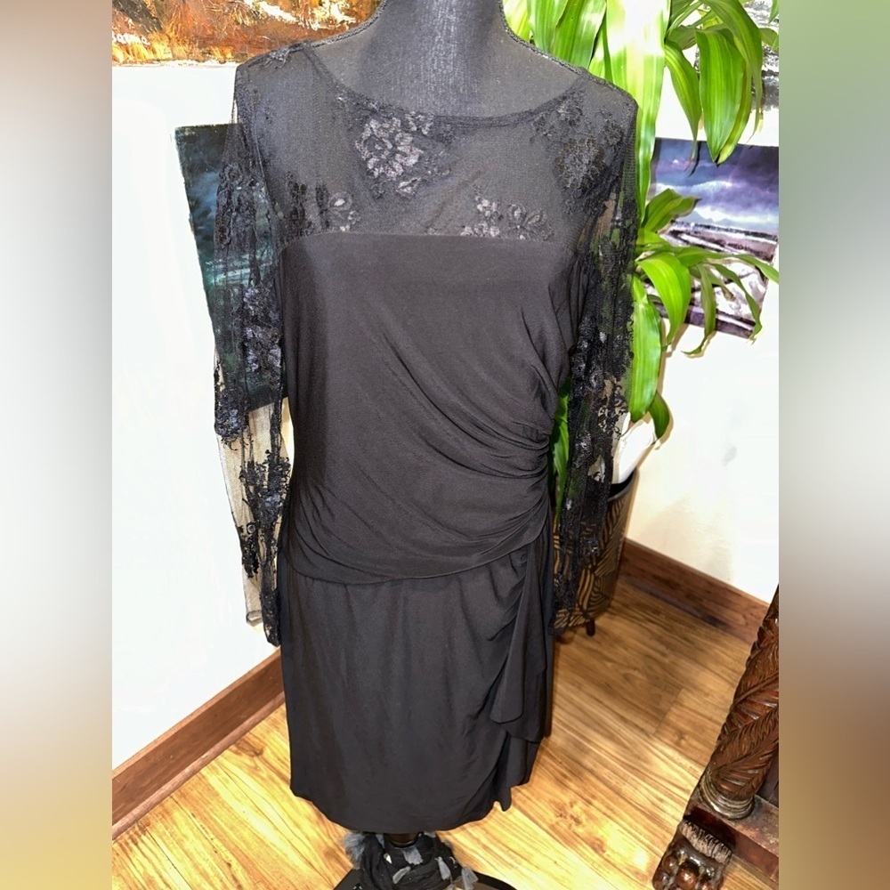 American Living Black Lace Shoulder Midi Dress Size M - Picture 2 of 10